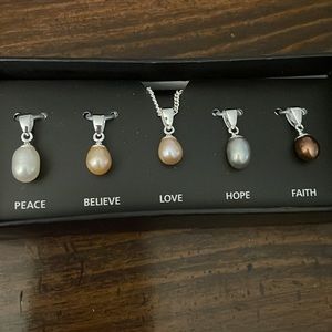 Faux pearl necklace set. 5 Pendants, 1 chain.
